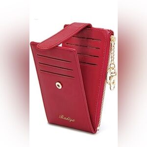 BADIYA Card Holder Wallet in Red PU Leather. Size 5.51 x 3.15 x .39 inch.